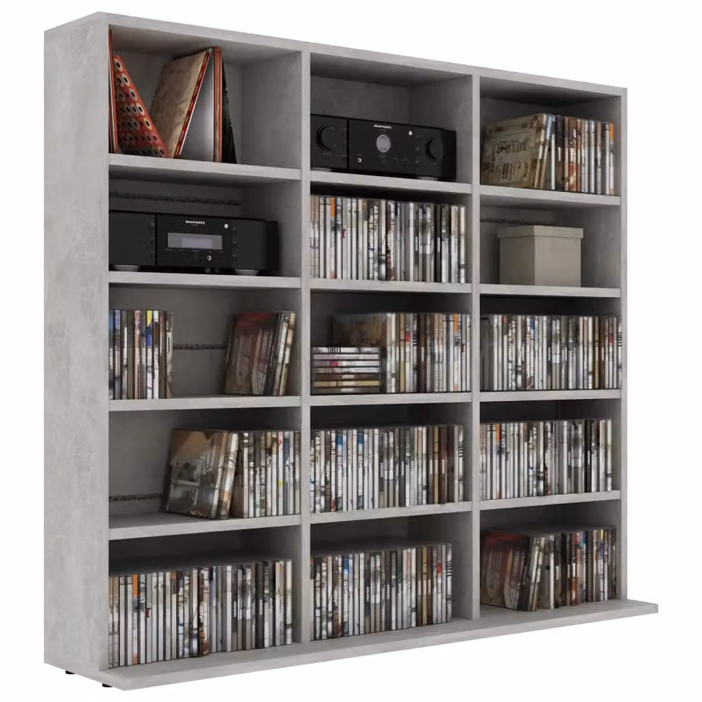 Berkfield Home CD Cabinet in Concrete Grey, W/D/H: 102 x 23 x 89.5 cm – 2