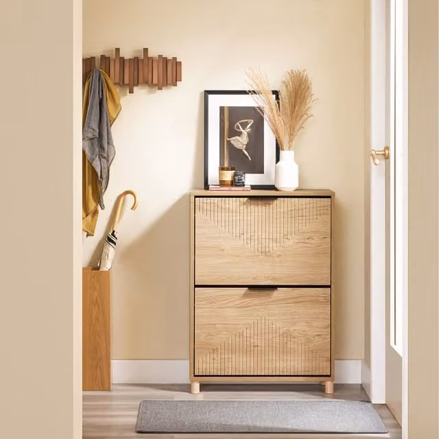 SoBuy Modern Slim Shoe Cabinet with Tilting Compartments and Internal Shelves – 1