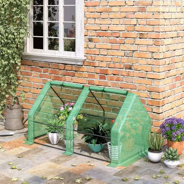 OUTSUNNY Mini Freestanding Greenhouse with Steel Frame, PE Cover and Window, Green, W/D/H: 90 x 90 x 90 cm