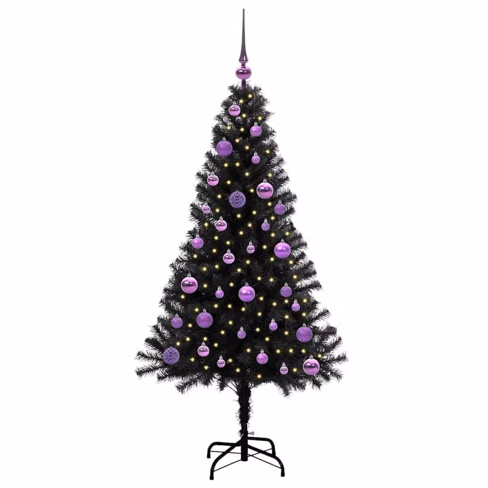 Berkfield Home Black PVC Christmas Tree with 150 LEDs and Stand, Height: 150 cm – 3