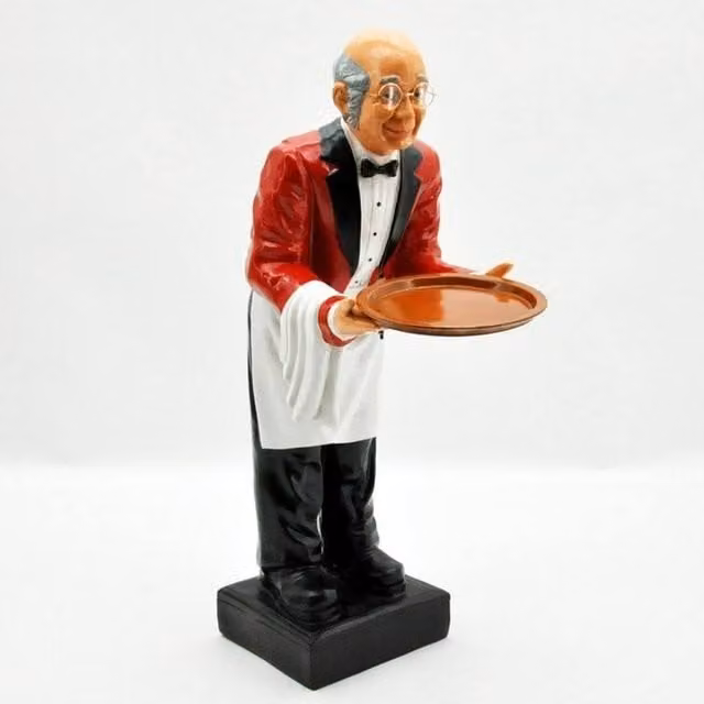 Minster Old Man Waiter with Tray Ornament, Multicolour, W: 40 cm, D: 30 cm, H: 90 cm