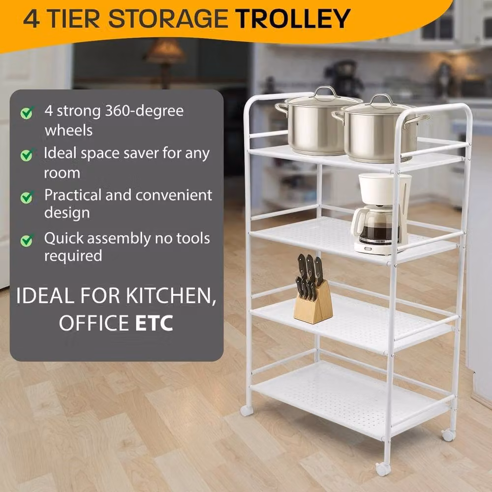 EONLION 4 Tier Slim Kitchen Food Storage Trolley in White, Height: 100 cm – 3