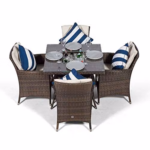 Thats Furniture Savannah 4 Seater Rattan Garden Dining Set with Square Table and Ice Bucket in Brown – 3