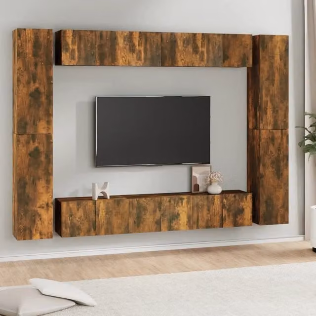Berkfield Home 10 Piece Smoked Oak TV Cabinet Set in Brown