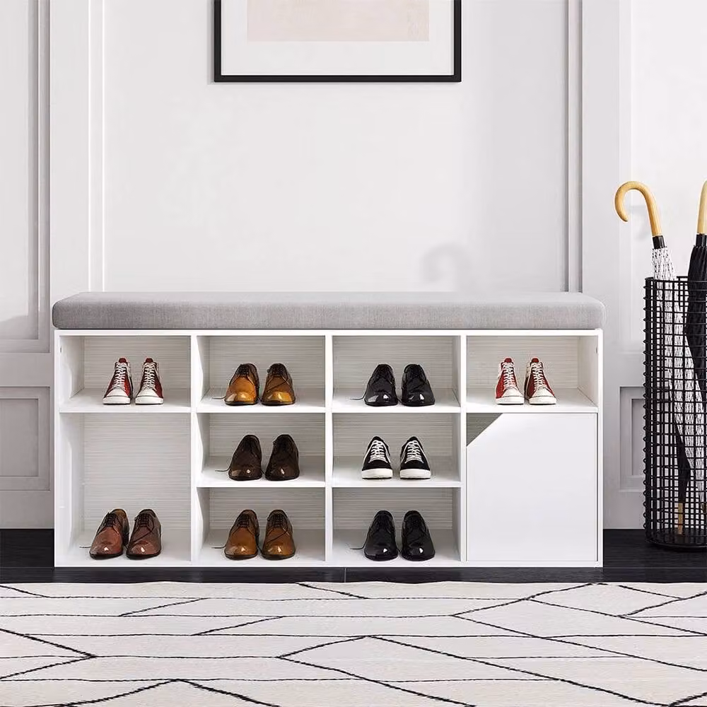 KORVIXA White Modern Entrance Shoe Rack with Cushion Seat, W/D/H: 100 x 100 cm – 3