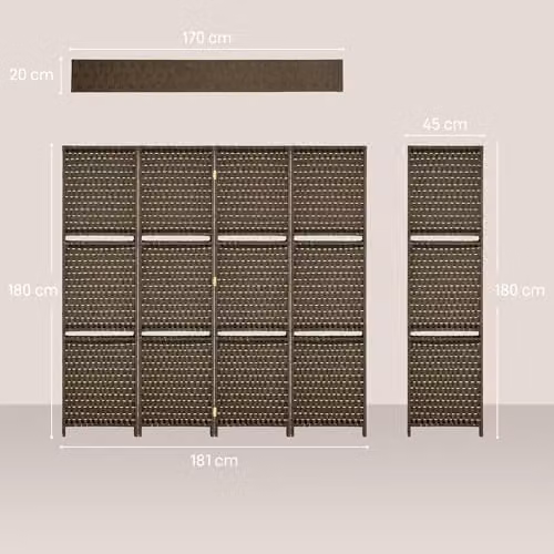 HOMCOM 4-Panel Folding Room Divider with Storage Shelves in Brown – 4