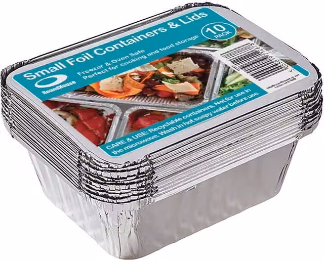 Round House Silver Small Metal Foil Containers with Lids, Pack of 10, Freezer Safe