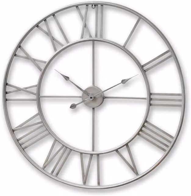 KDMK Silver Industrial Round Quartz Wall Clock with Geometric Metal Skeleton Design, Diameter: 60 cm