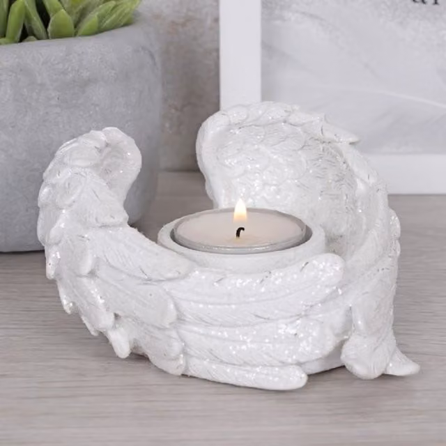 KDMK Glitter Angel Wing Tealight and Votive Candle Holder, White