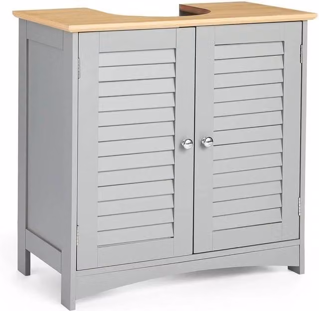 FORGEVIO Grey Freestanding Under Sink Bathroom Storage Cabinet with Hinged Doors and Internal Shelves – 1