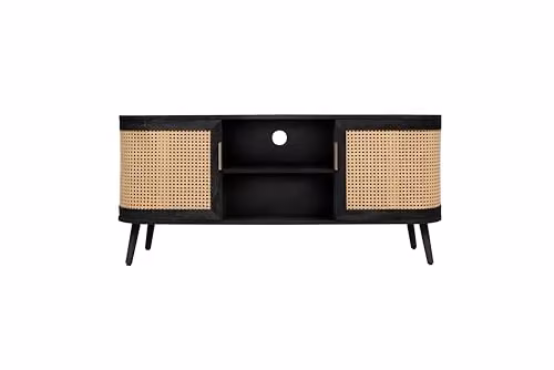 Birlea Noah Small Modern Black and Rattan TV Unit – 2