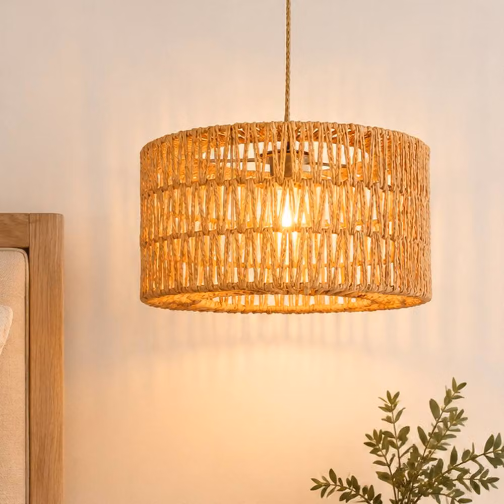 Emitto Boho Woven Cylinder Lamp Shade in Yellow with Paper Rope and Metal – 3