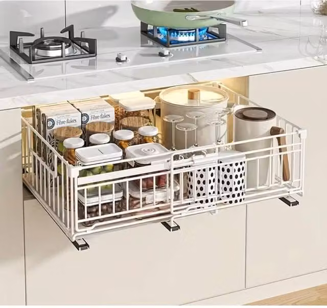 FORGEVIO White Metal Kitchen and Bathroom Pull Out Cupboard Organiser Drawer Insert – 1