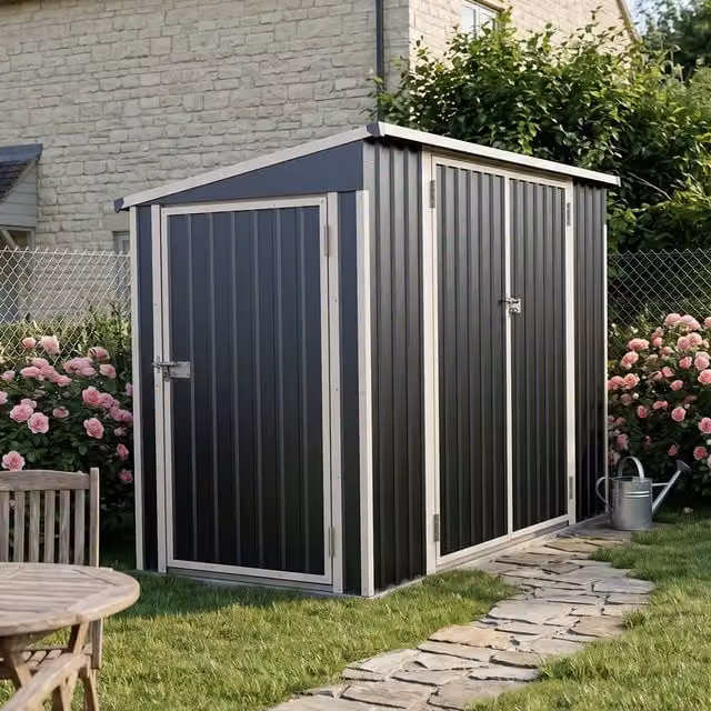 Breeins Metal Garden Storage Shed with Pent Roof in Anthracite and White