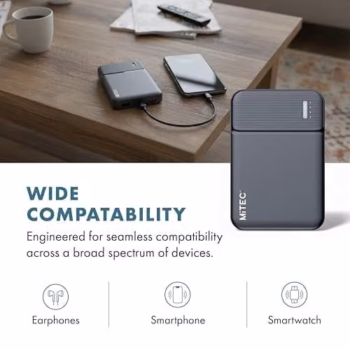 MiTEC MiPOWER Black Universal Portable Power Bank with USB Output, 5000mAh – 5