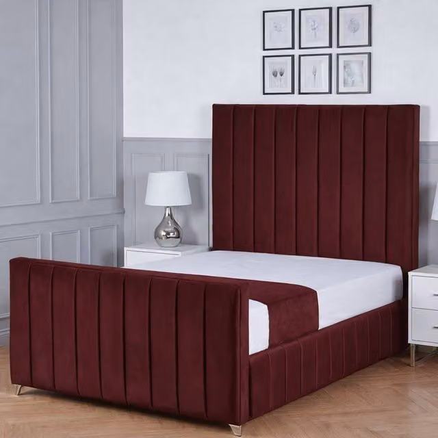 Living Comfort Bedz Zenith Super King Upholstered Velvet Gas Lift Storage Bed with 48 Inch Headboard in Red