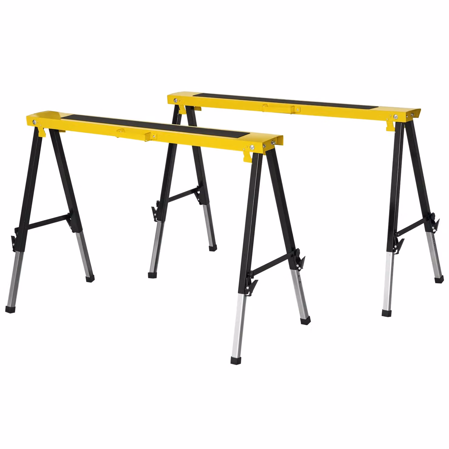 DURHAND Set of 2 Foldable Steel Frame Saw Horses in Yellow and Black – 2