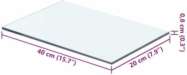 Berkfield Home Clear Glass Shelf Panel, W: 40 cm, D: 20 cm, H: 1 cm
