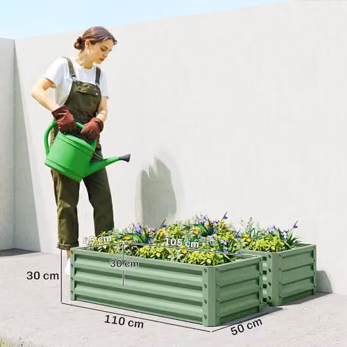 Outsunny Set of 2 Steel Raised Garden Beds, Green, W/D/H: 110 x 50 x 30 cm – 7