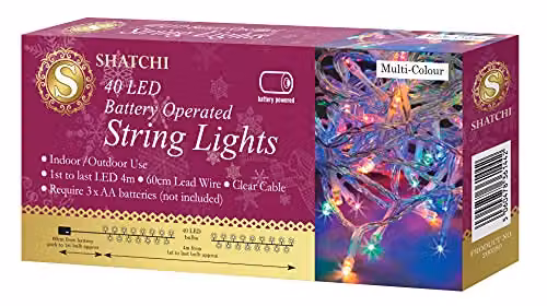 Shatchi 40 Multicolour LED Fairy String Lights with Transparent Cable, Battery Operated – 3