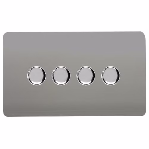 Trendi Switch 4 Gang 1 or 2 Way 150w Rotary LED Dimmer Light Switch in Light Grey – 1