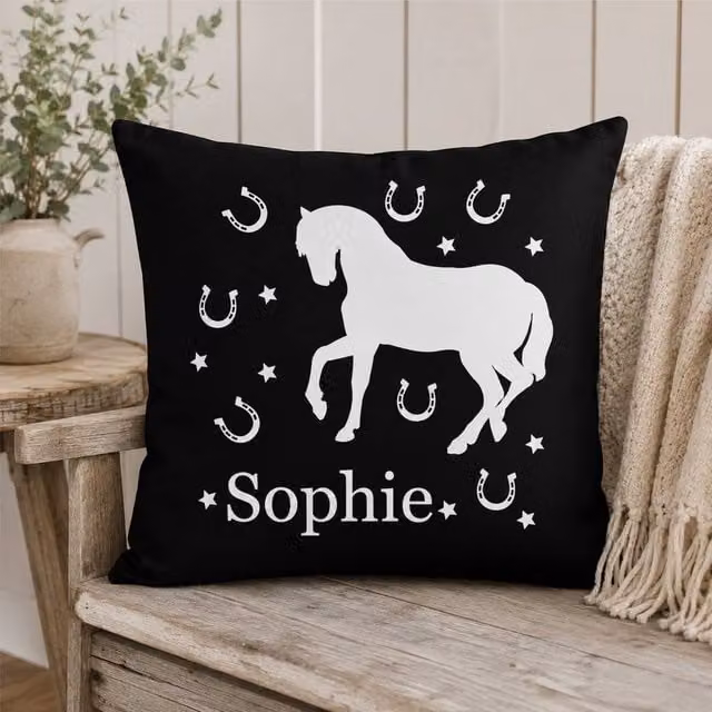 60 SECOND MAKEOVER Personalised Horse Cushion Cover, Black, 40.64 x 40.64 cm
