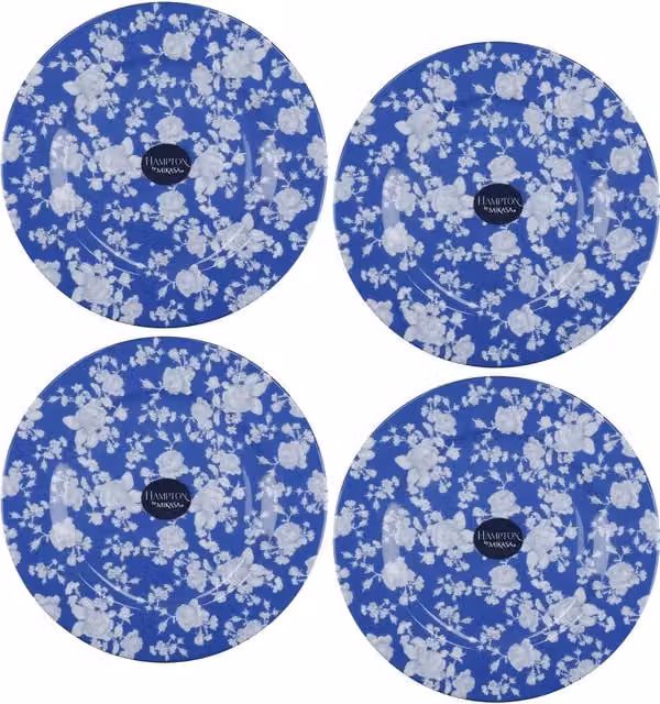 Mikasa Hampton Flowers 4-Piece Blue Floral Ceramic Side Plate Set