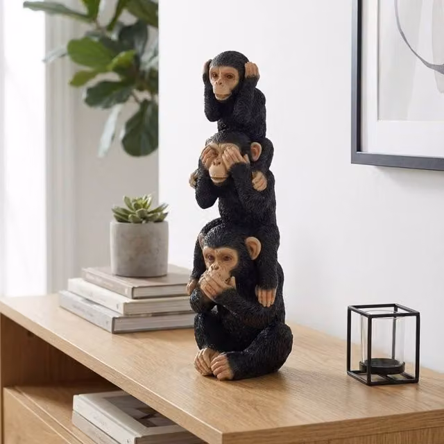 Garden Greatness Lesser & Pavey Cheeky Monkeys Stacked Ornament, Multicolour and Black Plastic Tabletop Figurine – 2