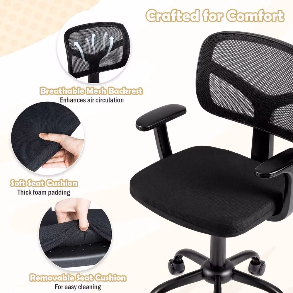 VOGREX Black Mesh Childrens Swivel Task Chair with Height Adjustable Armrests – 3