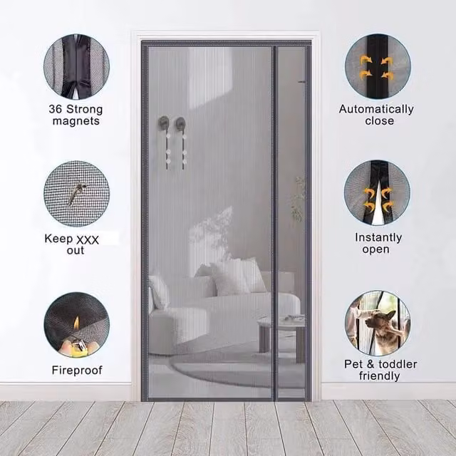 FLAVORA Magnetic Insect Screen Door Net in Grey, W: 100 cm, H: 220 cm