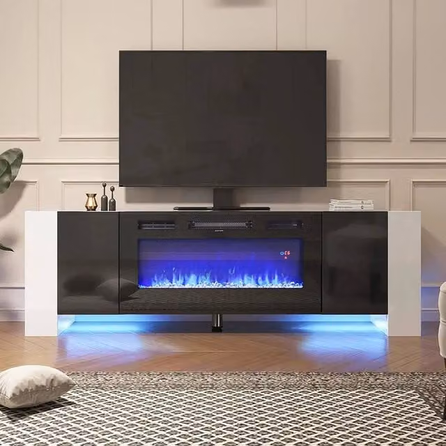 FORGEVIO Black Modern Glossy TV Stand Unit Cabinet