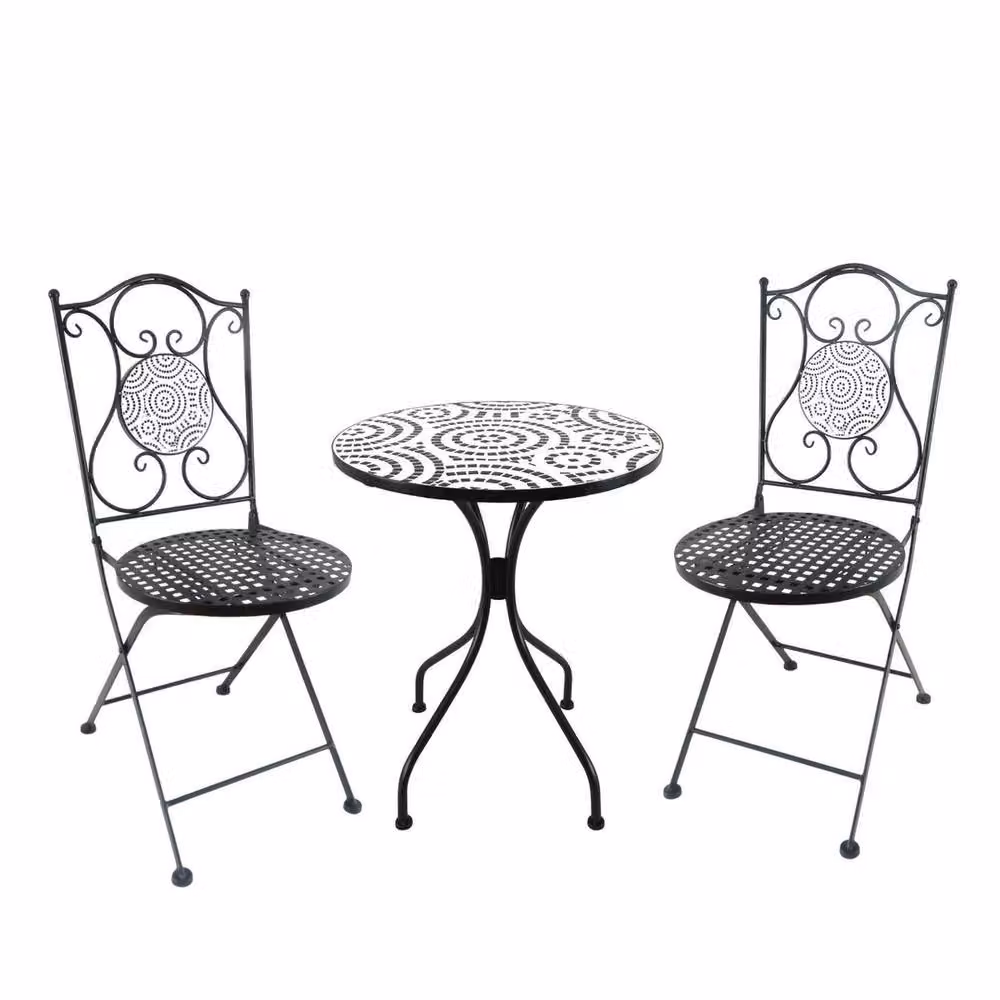 SPETLEK Metal Mosaic Folding Bistro Garden Set in Matt Black – 4