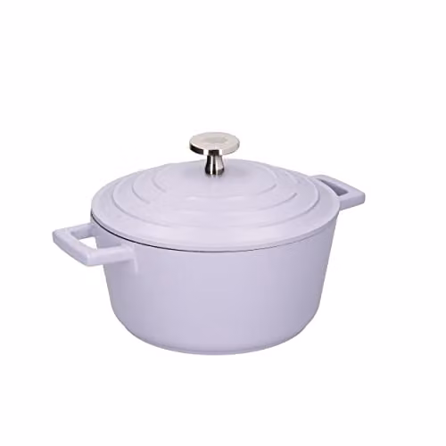MasterClass Non-Stick Cast Aluminium Casserole Dish with Lid, Purple, Diameter: 24 cm, Capacity: 4 L – 1