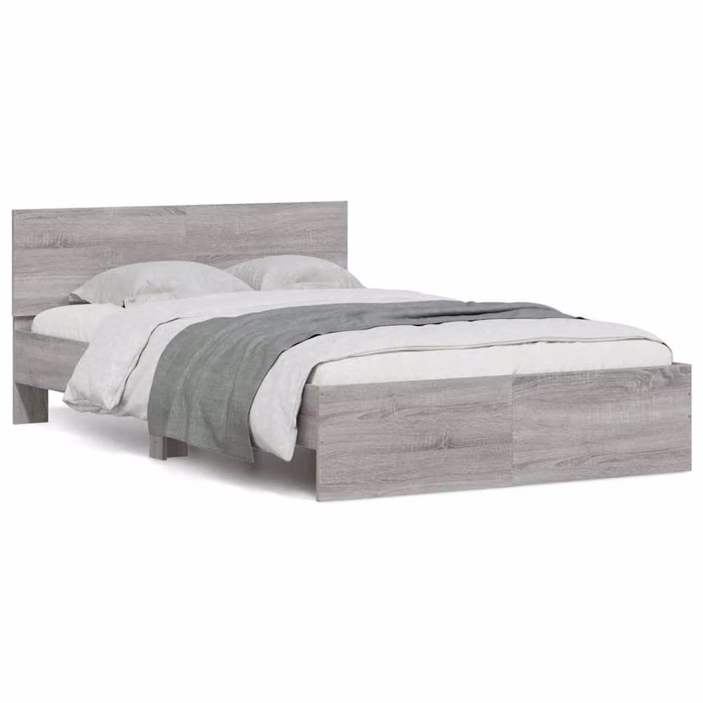 Berkfield Home Durable Bed Frame with Headboard and LED Lighting in Grey Sonoma, W/D/H: 140 x 200 x 70 cm – 1