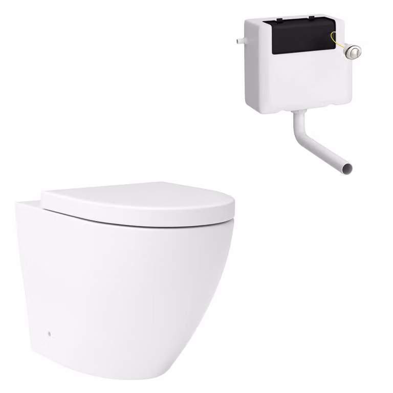 Royal Bathrooms Elva Back to Wall Rimless Toilet Pan with Soft Close Seat and Concealed Cistern, White Ceramic