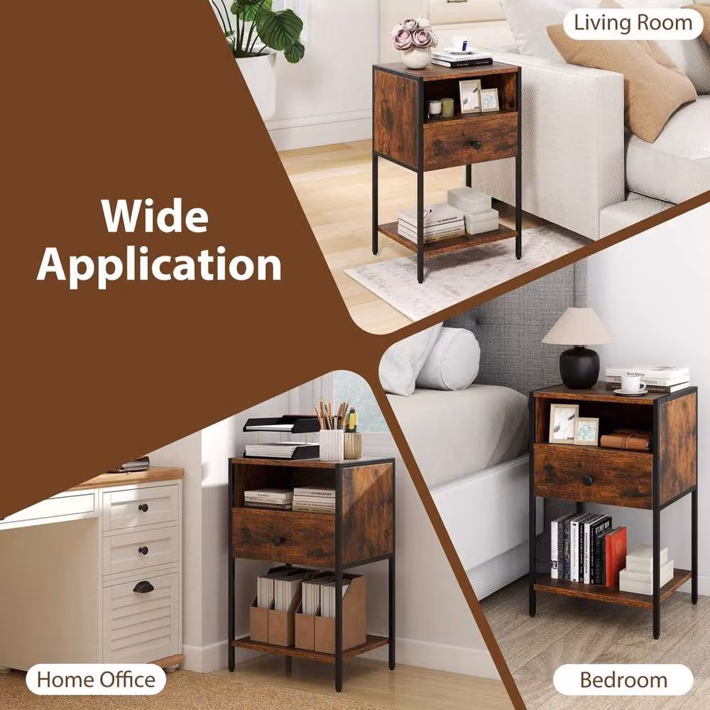 Kelvenix Industrial End Table Nightstand with Open Compartment in Brown – 4