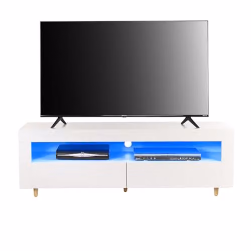 Moderna White Glossy TV Stand Cabinet by MMT Furniture Designs Ltd with Integrated Lighting, W/D/H: 140 x 40 x 45 cm – 2