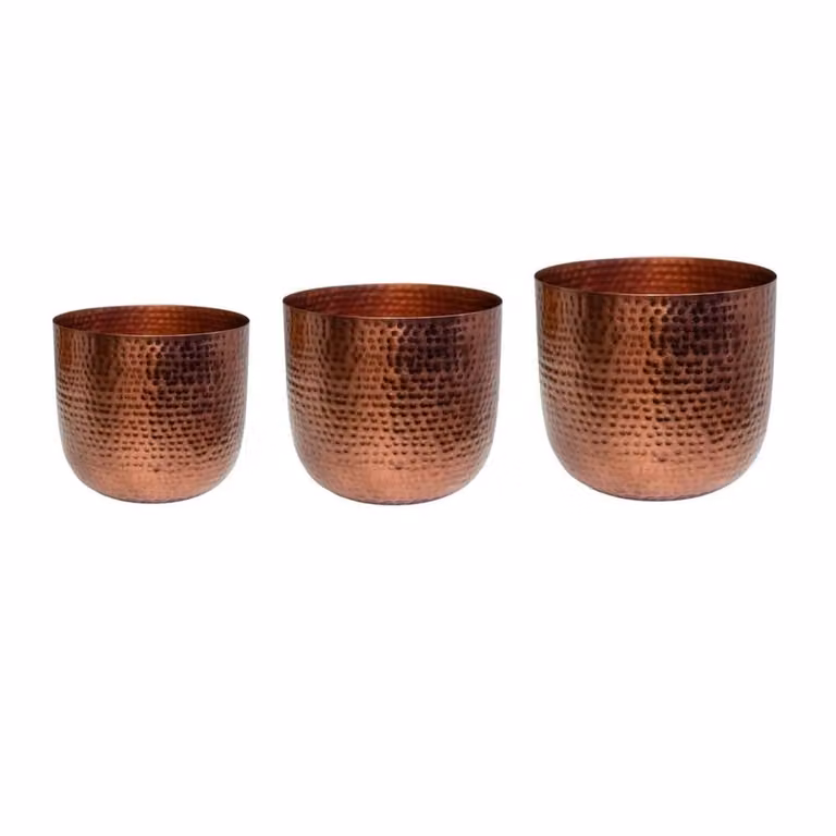 Ivyline Felix Hammered Metal Planter Set of 3 in Bronze, Gold and Silver