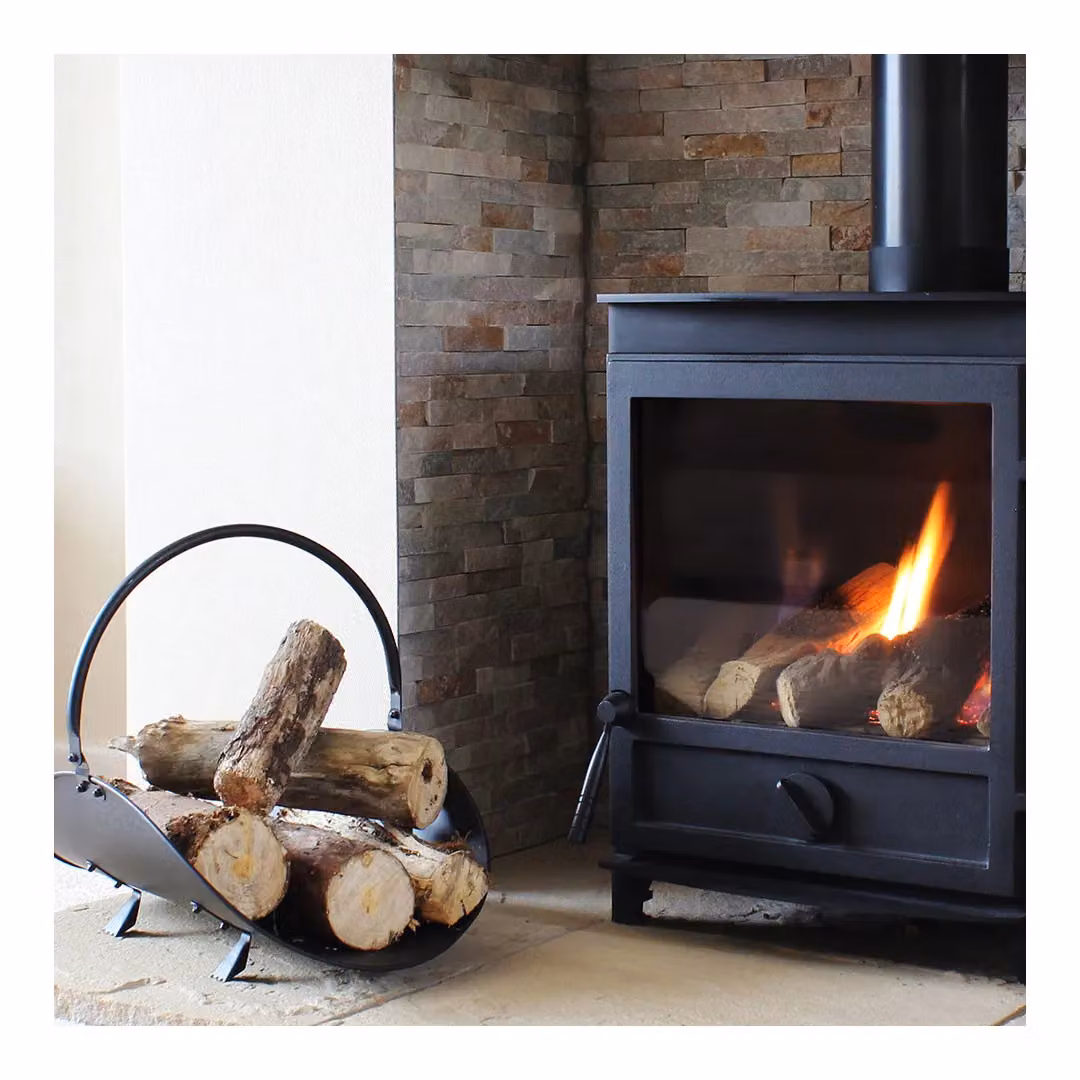 JVL Mendip Freestanding Metal Log and Coal Holder in Black – 4