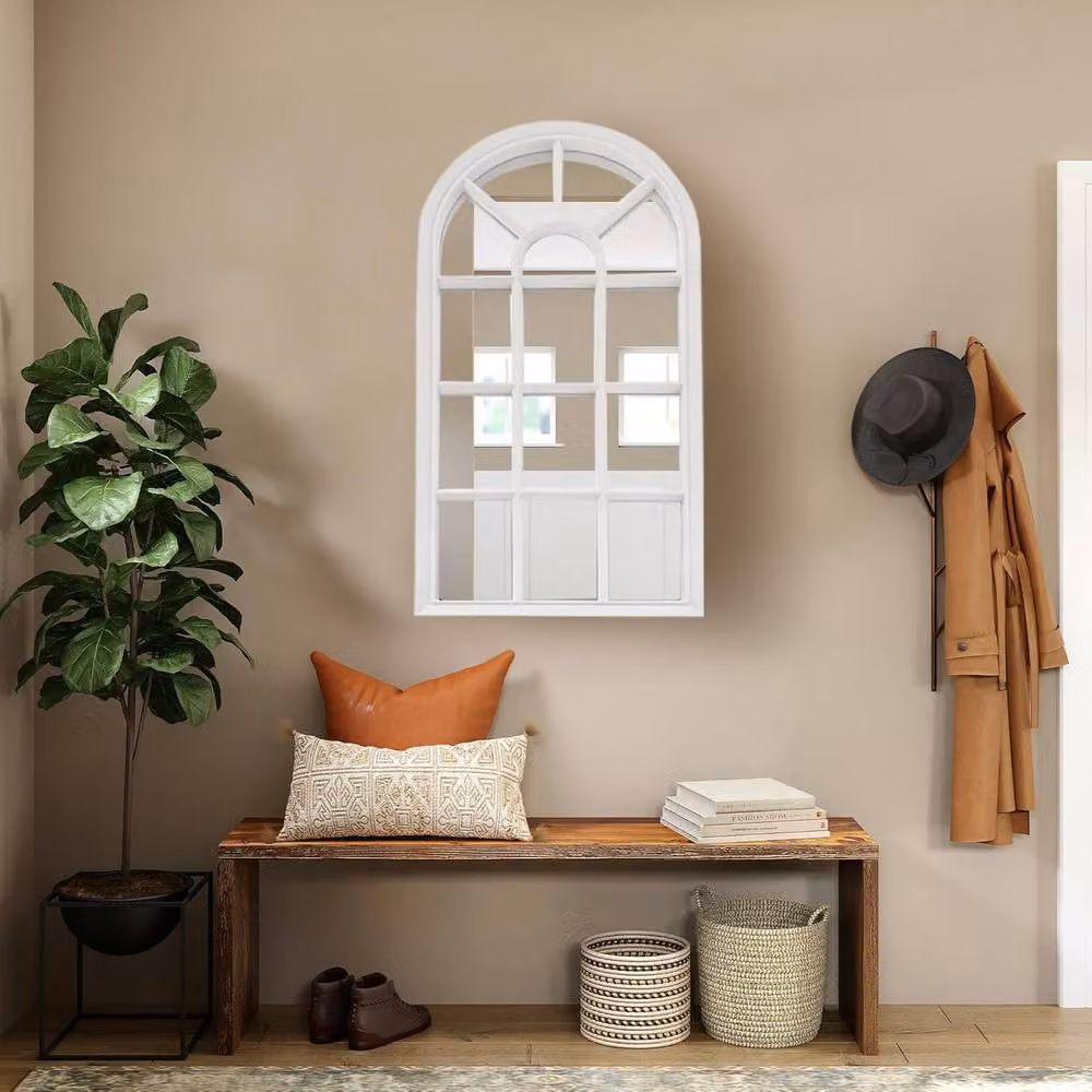 BARGAINS-GALORE White Window Style Shabby Chic Wall Mirror with Glass and Wood Panel Decor, Width: 70 cm – 2