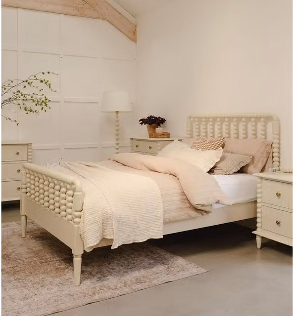Cromwell Bobbin Bed in Linen Cream, King Size