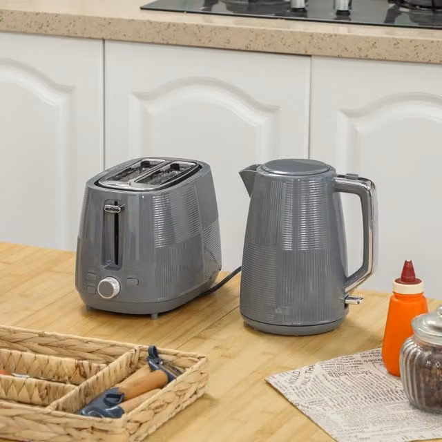 HOMCOM Grey Kitchen Set with 1.7L Fast Boil Kettle and 2 Slice Toaster