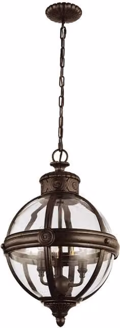 Netlighting Adams 3 Light Ceiling Chandelier Pendant Light in British Bronze and Brown with E14 Glass Spheres