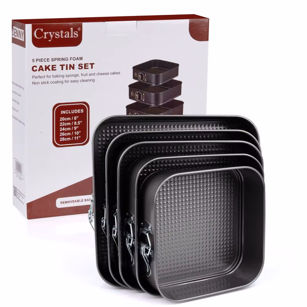 Crystals 5 Piece Square Non-Stick Steel Cake Tin Baking Set in Black – 4