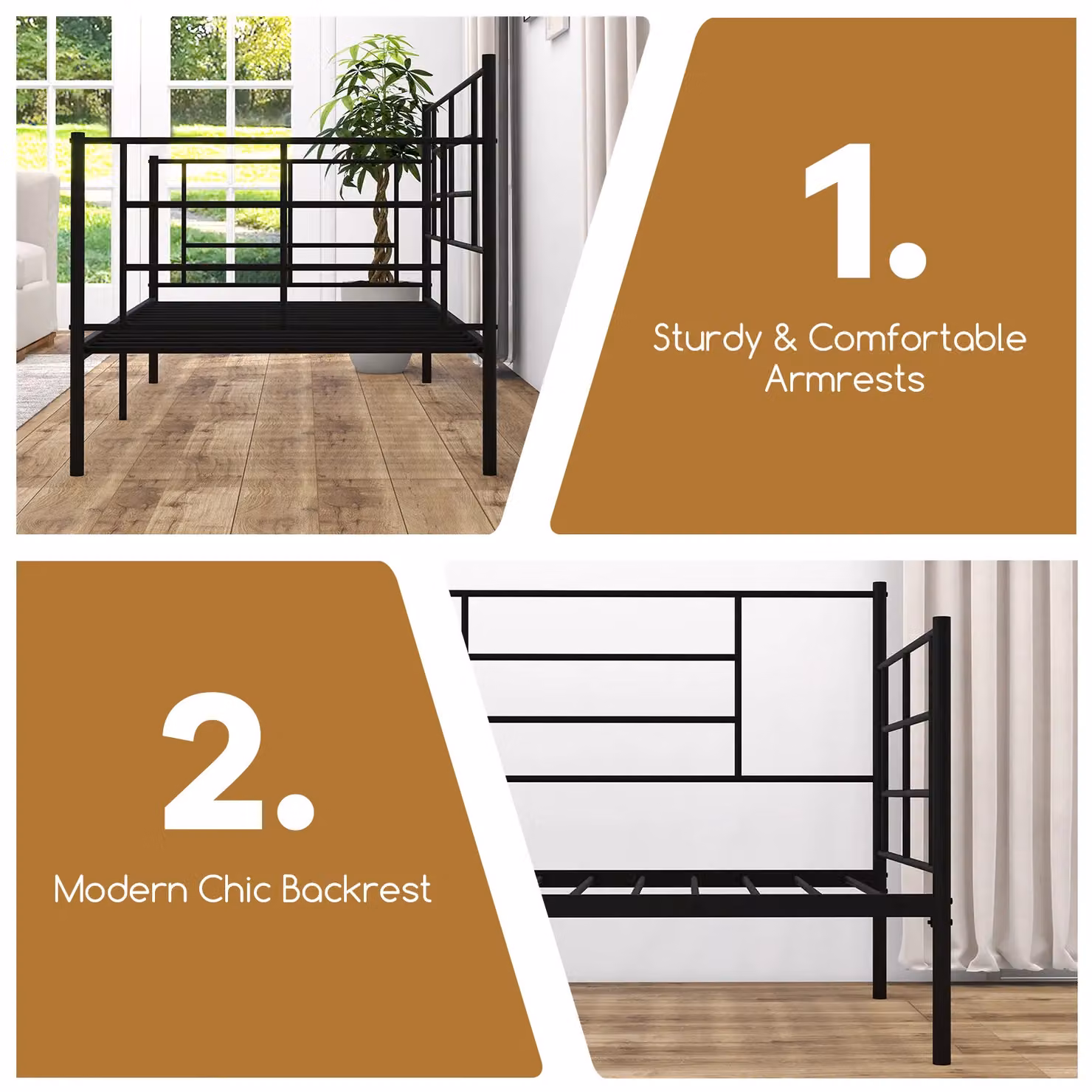 Costway Single Metal Sofa Bed and Daybed with Arms and Back in Black, W/D/H: 90 x 200 cm – 6