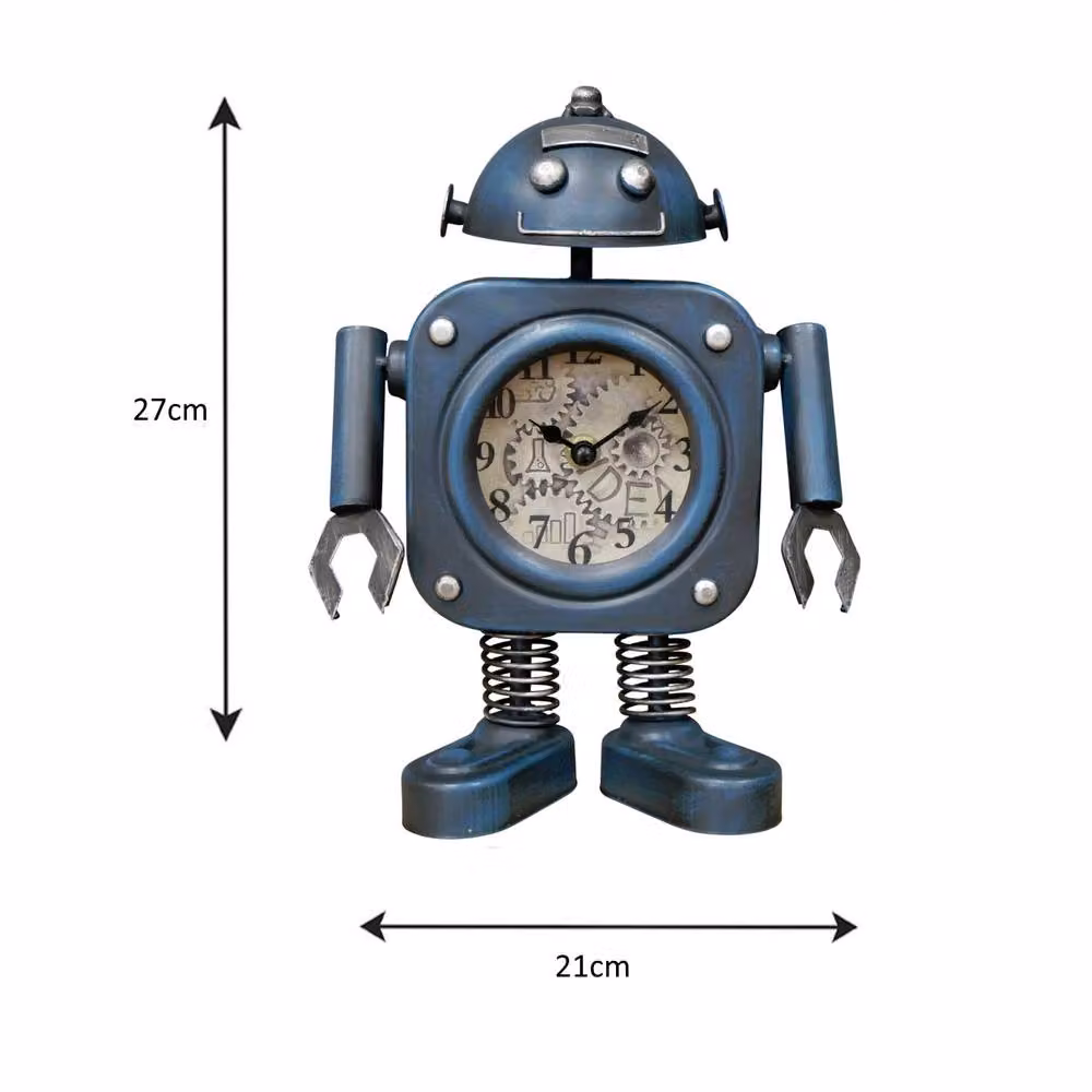 Gifts Direct 2 U Industrial Blue Robot Quartz Round Metal Tabletop Shelf Clock – 5