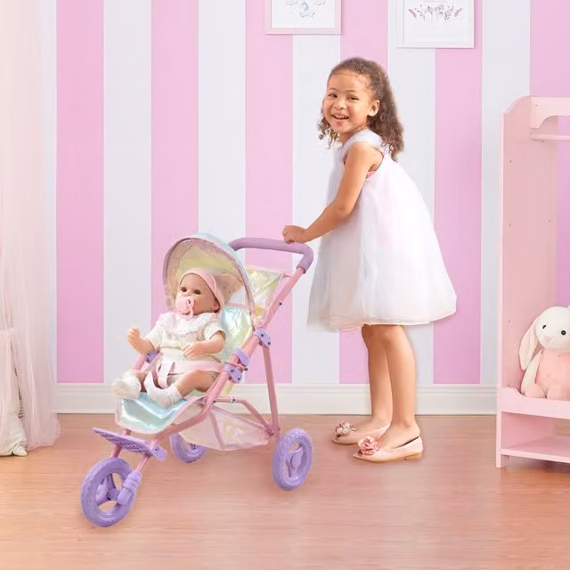 Olivia's Little World Doll Jogging-Style Pram in Pink, Grey and Purple