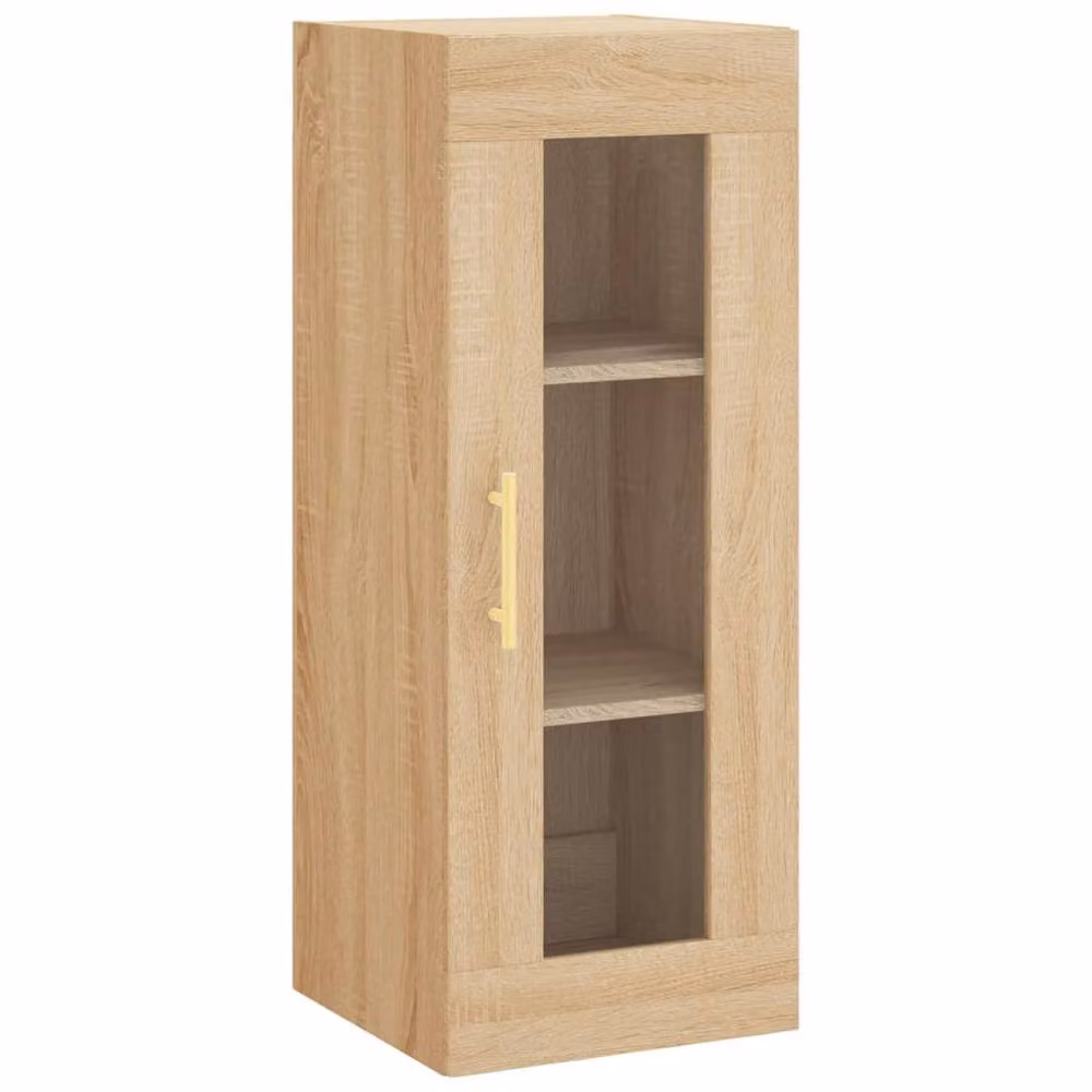 Berkfield Home Wall Mounted Sonoma Oak Cabinet with Glass Doors in Light Brown, W/D/H: 34.5 x 34 x 90 cm – 2
