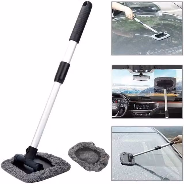 NESTLUNE Microfibre Car Wash Mop Head with Telescopic Brush Handle, Grey, H: 200 cm, W: 50 cm – 1