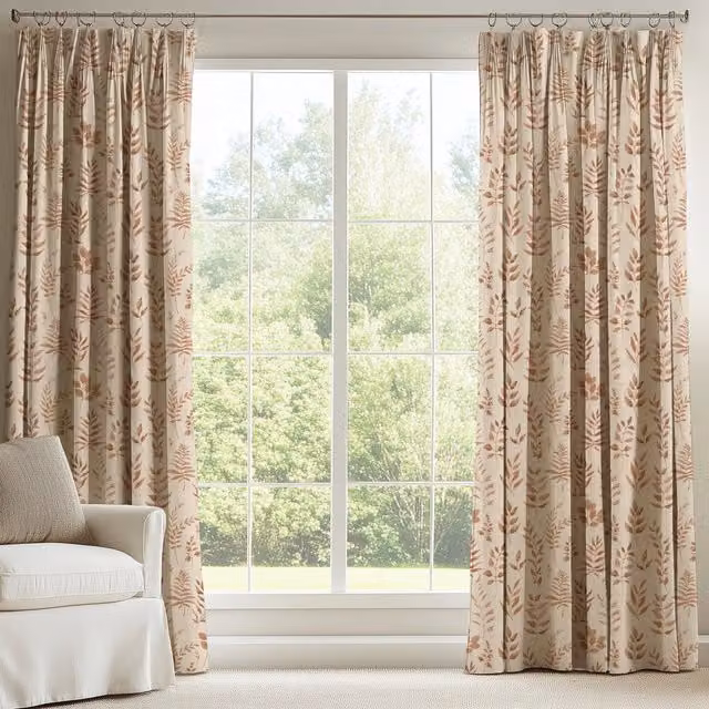 ANTE DECOR Willow Printed Cotton Made To Measure Blackout Curtains in Spice Orange and Beige